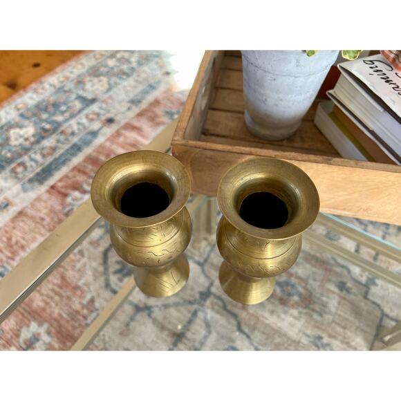 Vintage Brass Vases, Gold Vase, Bohemian, Etched Bud Vases, Wildflower Vases - Picture 8 of 10